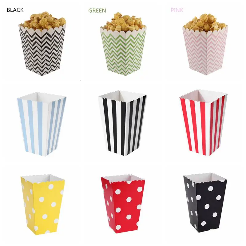 12 шт. розово синяя полоска в горошек бумажные коробки для попкорна сумки