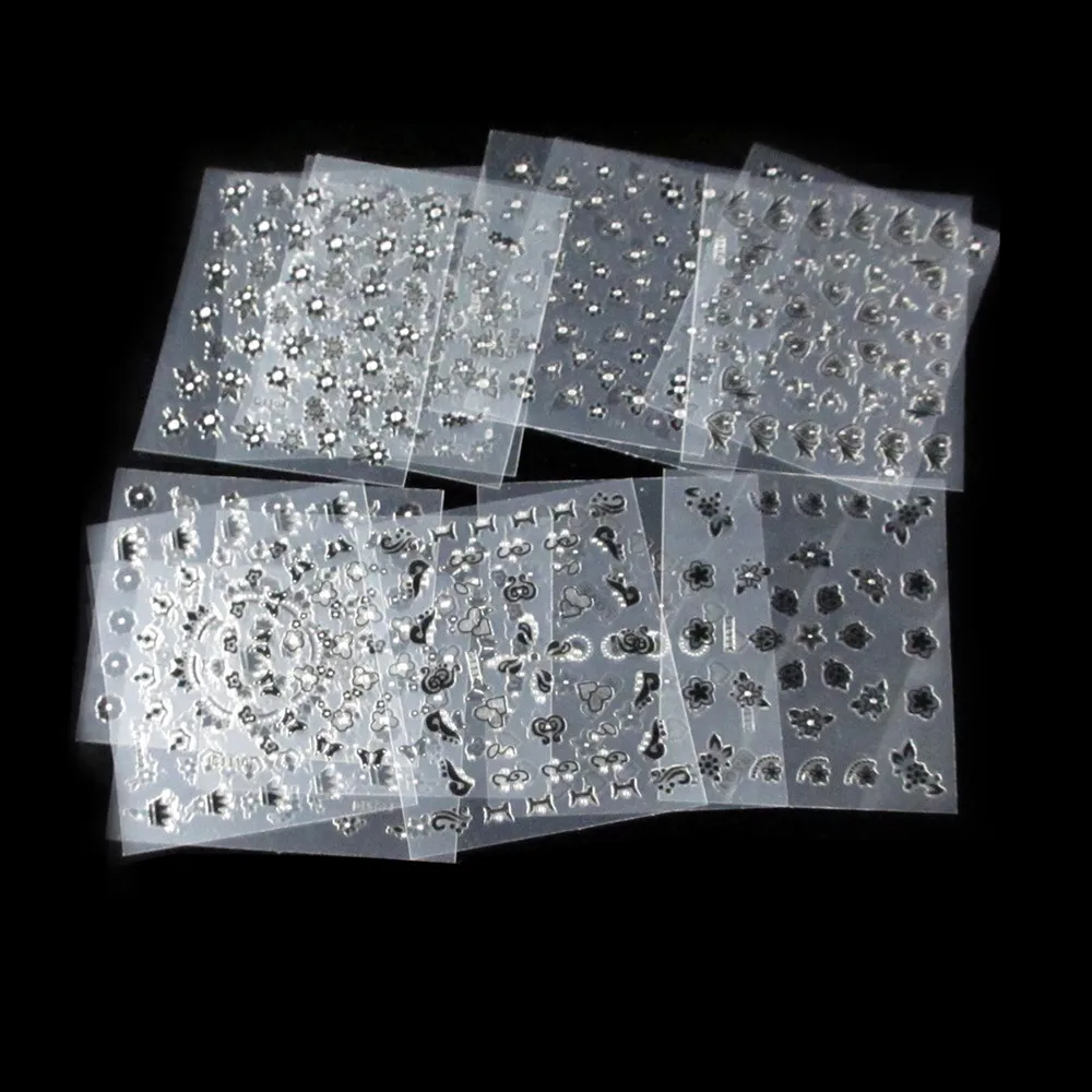 

50pcs Embossed Flower 3D Nail Art Stickers Decals Manicure Gold/Silver Decoration Tips Nail Art Decoration Water Sticker Tips