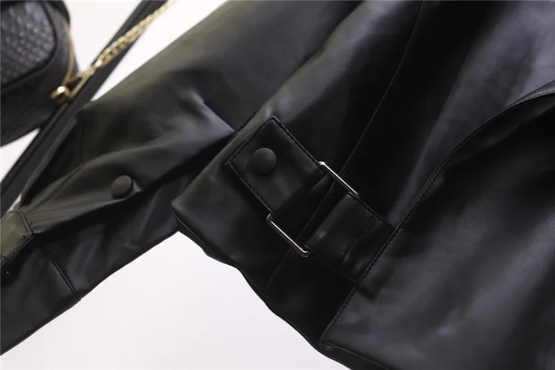 

Short Motorcycle Jacket Women's big pocket side buckle exquisite washed PU leather faux clothes