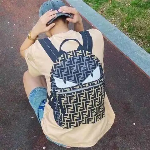 

Net red same short sleeve T-shirt 2021 summer new double f-letter backpack print loose top fashion