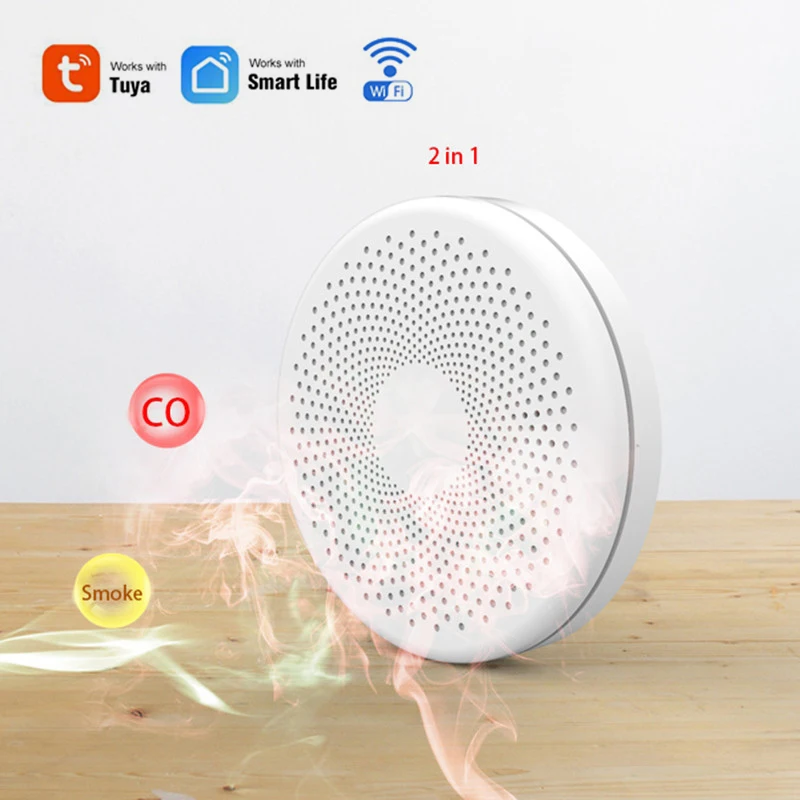 

2 in 1 Tuya WIFI Smoke Carbon Monoxide Combo Detector CO Gas Smoke Alarm Sensor Home Security Protection AA Battery Not Included