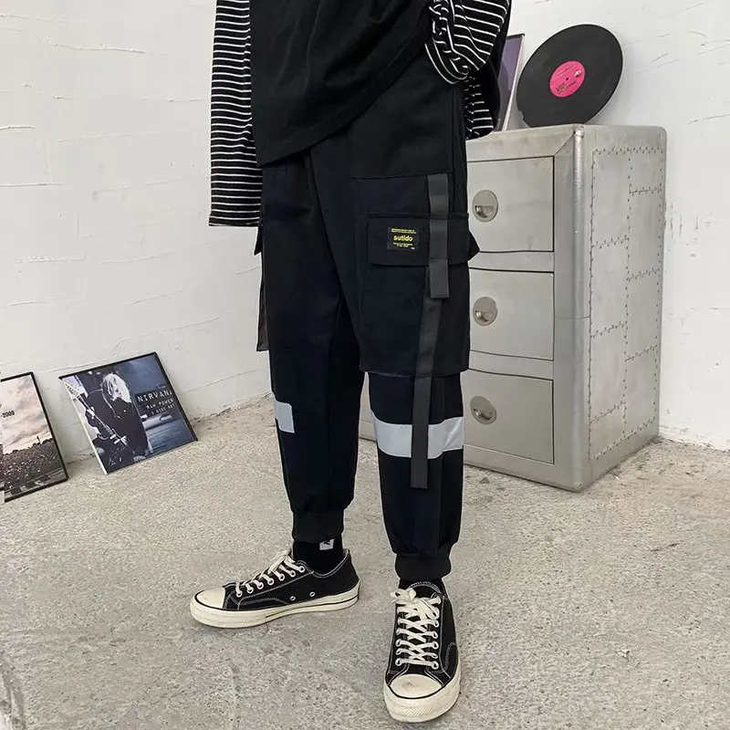 

2021 Men Pants Japan Style Fashion Streetwear Big Pocket Cargo Pants Casual Men Clothing joggers Elastic Waist Men Trousers