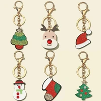 2021 cute christmas keychain for women glitter acrylic xmas tree stocking deer key rings christmas gifts free shipping