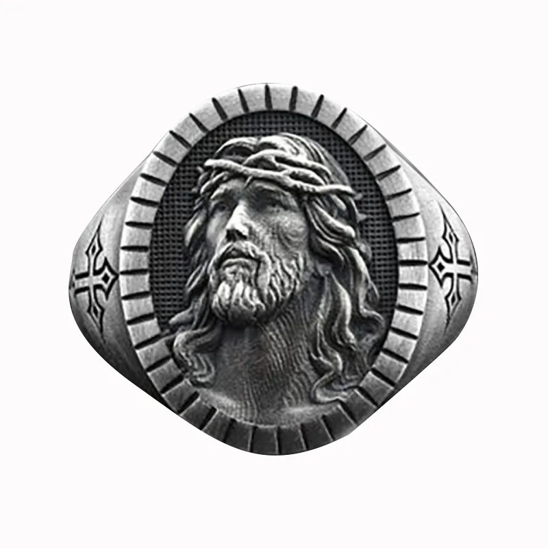 

Vintage Silver Color Jesus Cross Ring For Men Women Popular Fashion Religious Belief Jewelry