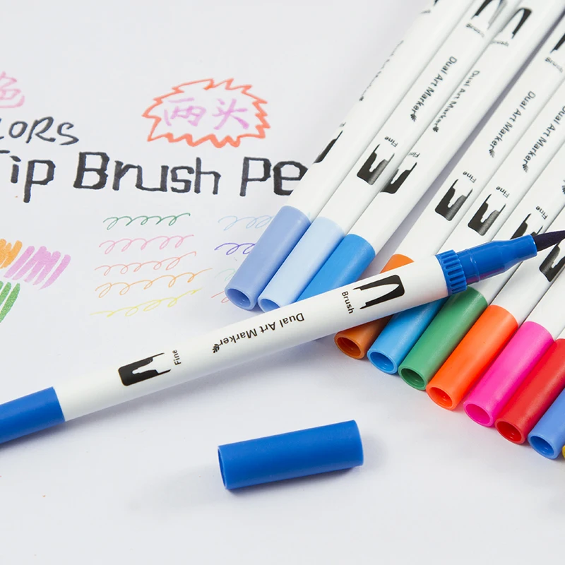 24 шт цвета FineLiner художественные маркеры ручки Рисование акварелью картина двойной кончик кисти ручка школьные принадлежности
