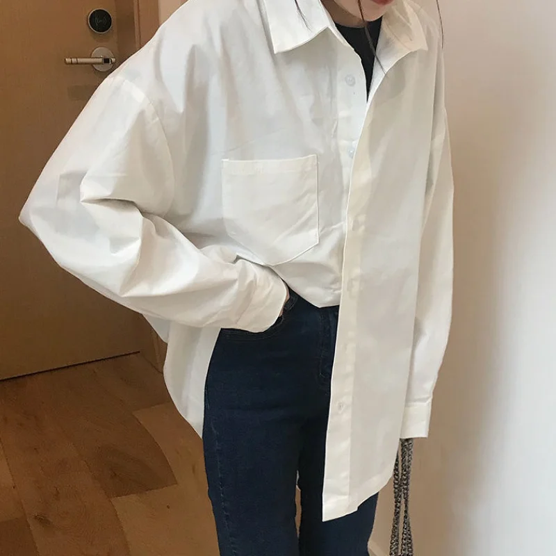 

Женские блузки в стиле Харадзюку, стильные свободные белые рубашки в стиле бойфренда, Женские Простые повседневные топы размера плюс 2020, ко...