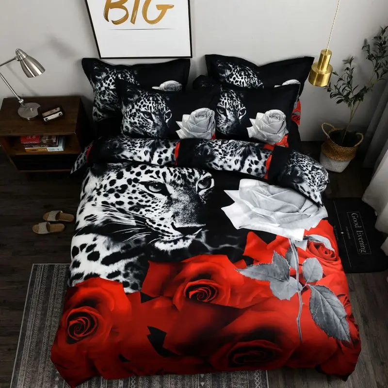 

3D Print Leopard Flower Duvet Cover Set Rose Wolf Cactus Bed Linens 2/3pcs Animal Flower Bedspreads Luxury Bedding Sets