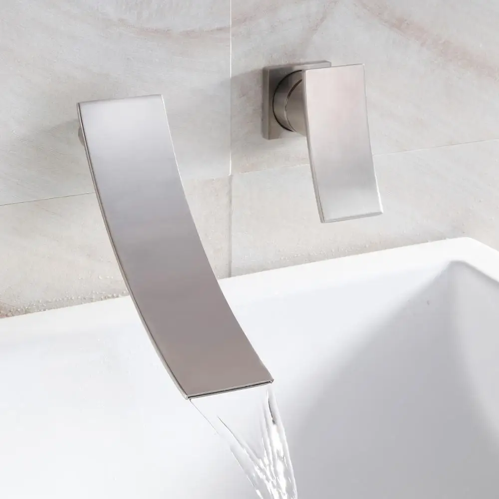 

Free ship brushed nickel waterfall widespread contemporary bathroom sink faucet Square single handle New