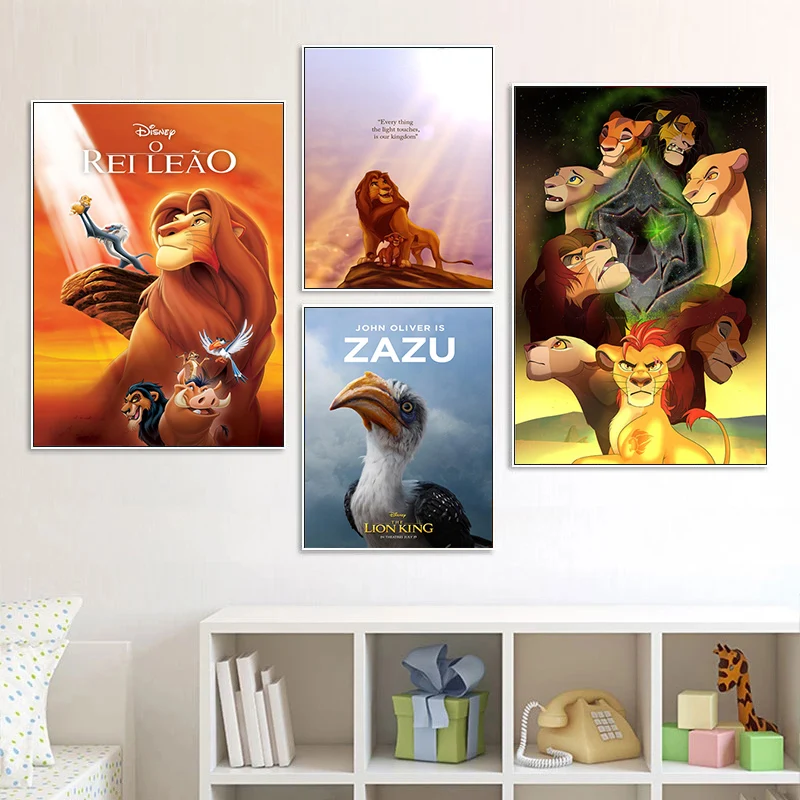

Картина на холсте «Король Лев» Disney, настенное искусство, постеры и принты из аниме «Simba», украшение для дома, картина для декора детской комн...