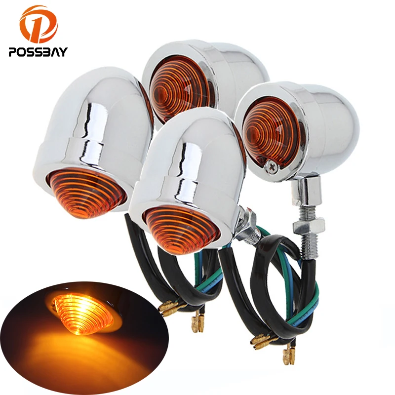 Posbay 4X пуля Янтарная лампочка мотоциклетная сигнальная мигалка для Harley Bobber Chopper