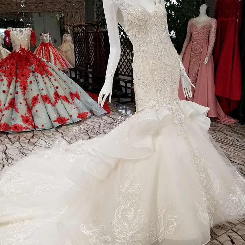 LS29332 свадебное платье рыбкароскошная русалка 2018 v-образным вырезом без рукавов