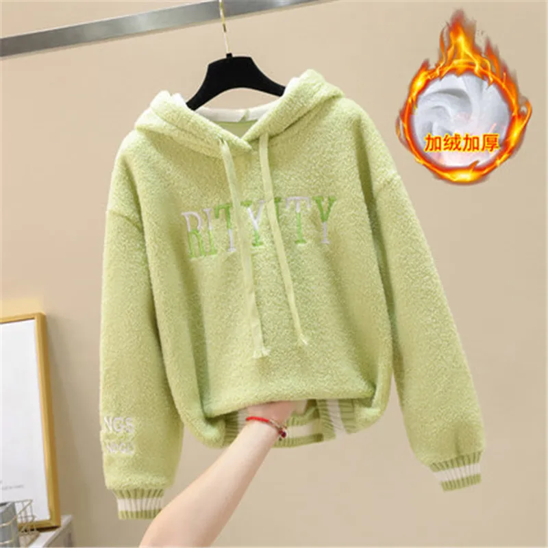 

2020 Новый осень-зима ягненка плисовые толстовки женские пуловеры с капюшоном теплый бархат Корейская свободная, стеганая куртка, пальто для ...