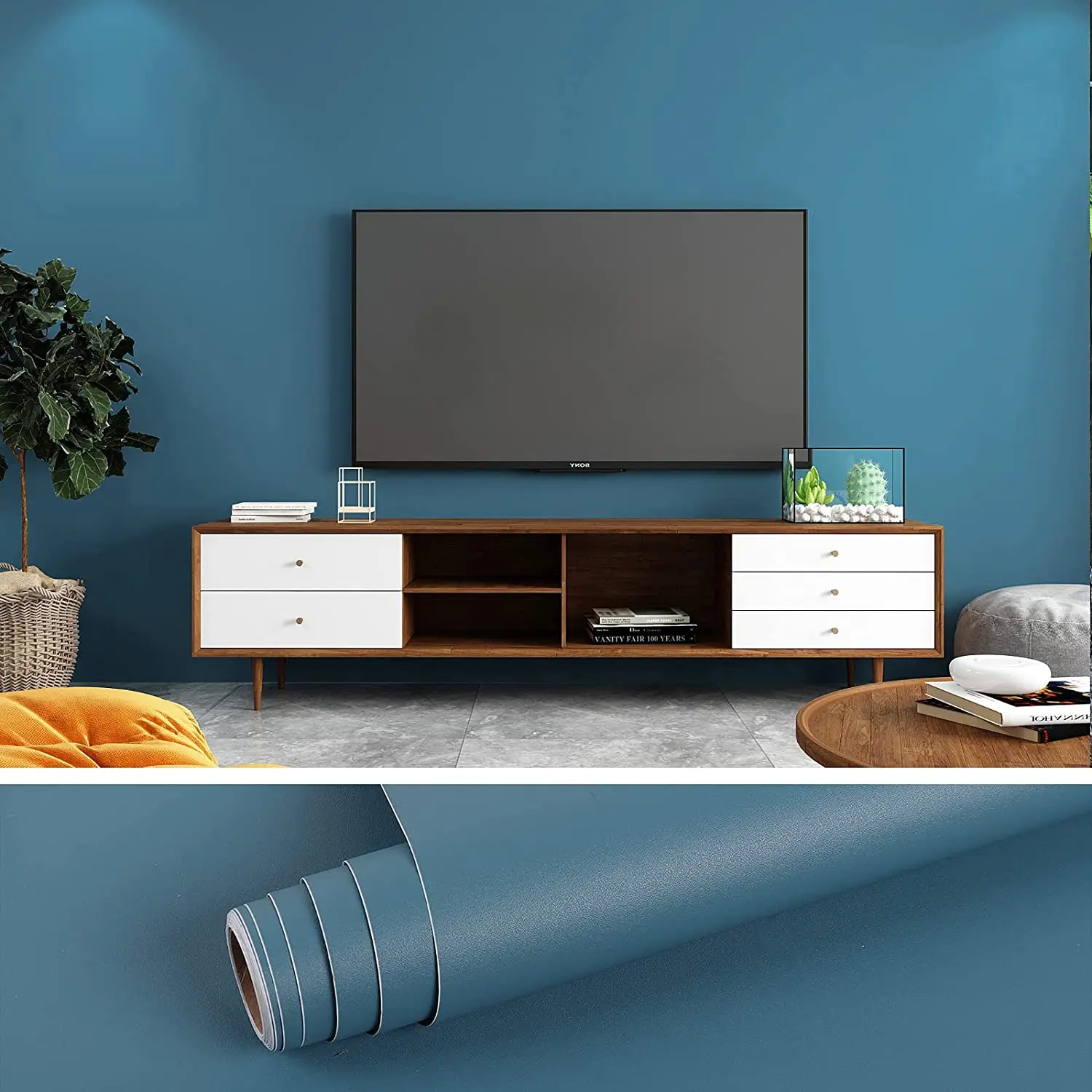 

Однотонная темно-синяя настенная бумага, съемная контактная бумага, самоклеящаяся Водонепроницаемая виниловая бумага для стен, шкафов, пол...