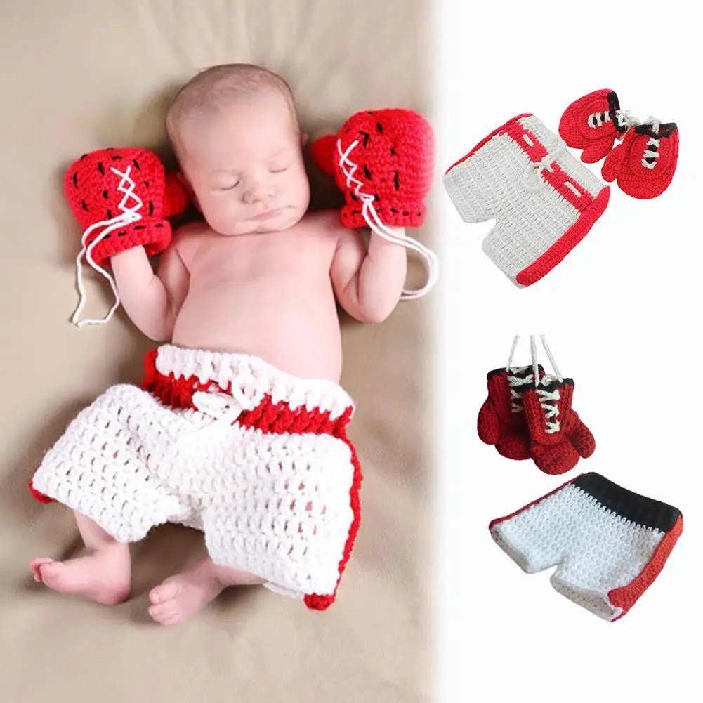 Conjunto de 2 unids/set de guantes para beb&eacute; reci&eacute;n nacido, pantalones de lana de ganchillo hechos a mano, accesorios para fotos, accesorios para beb&eacute;s, accesorios de fotograf&iacute;a para reci&eacute;n nacidos-0