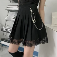 summer harajuku dark lace stitching high waist skirt schoolgirl skirt pleated skirt