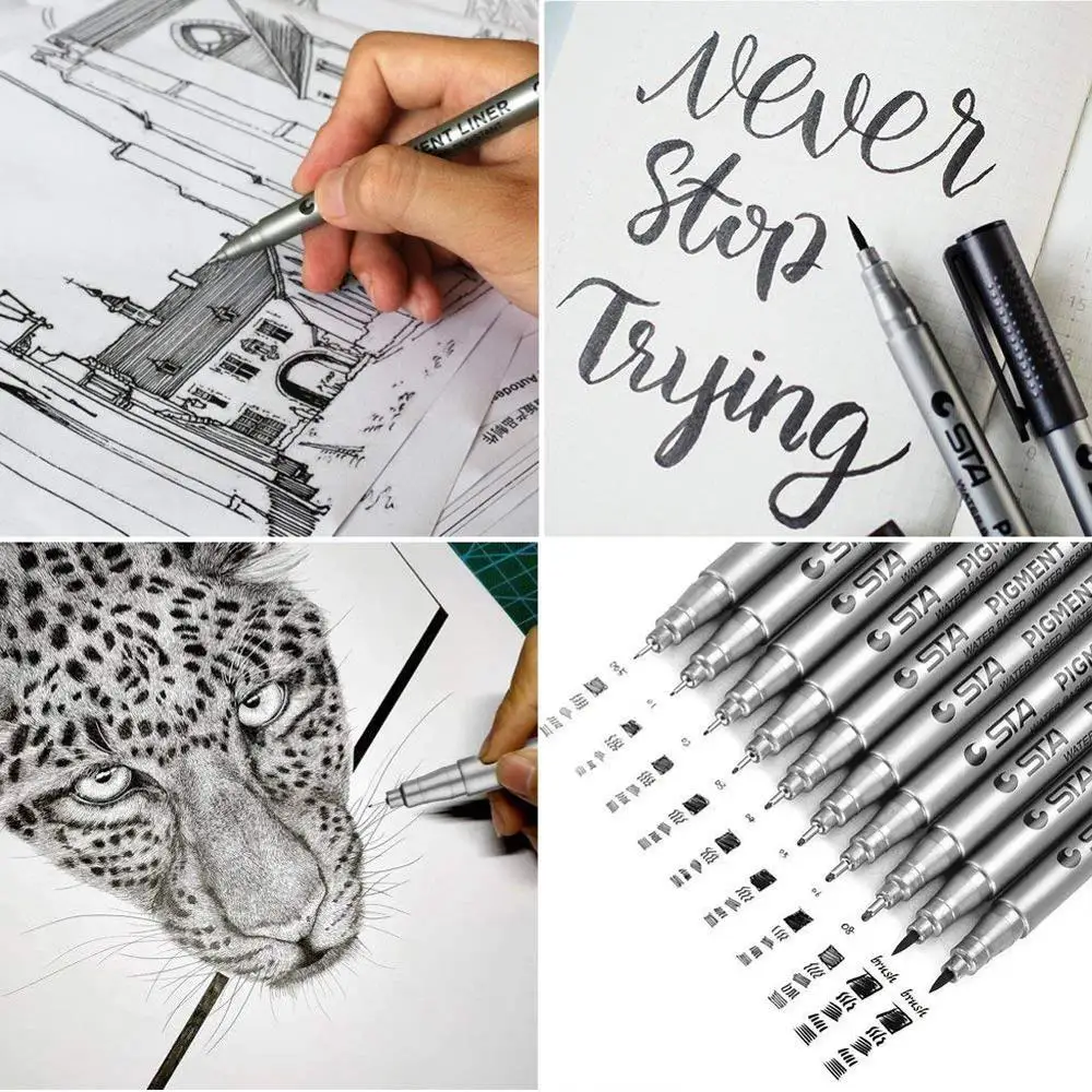 9 шт. черная микро ручка Fineliner чернильная техническая мультилайнер каллиграфия