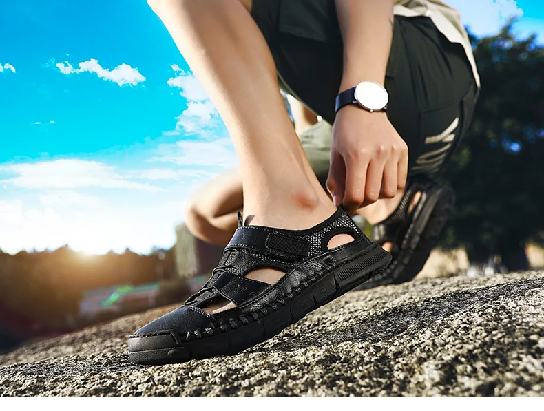 Brand New Fashion Summer Beach Breathable Men Sandals Genuine Leather Men's Sandal Man Causal Shoes Plus Size 38-46