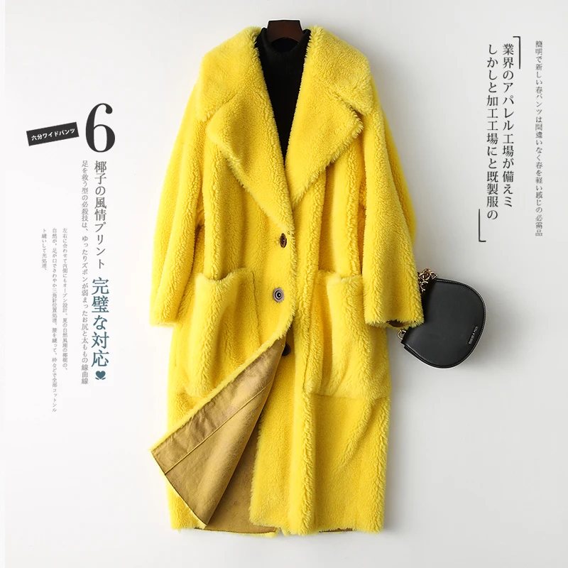 Теплое пальто с натуральным мехом женская куртка из 100% шерсти овчина мех осенне