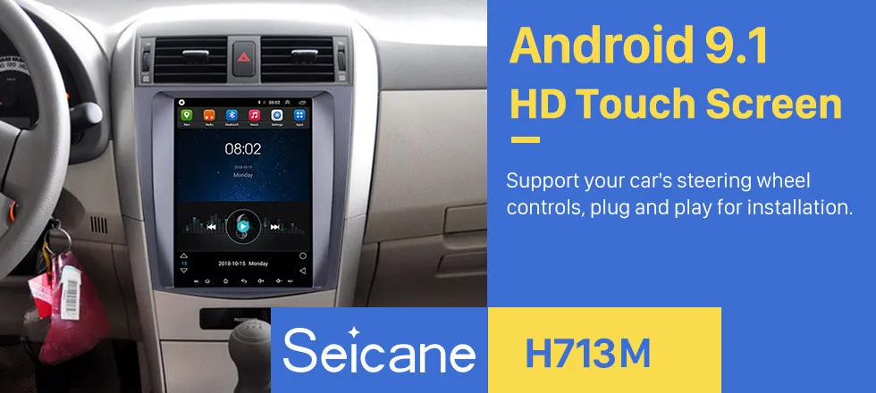 Автомобильный мультимедийный плеер Seicane для 2006 2007 2008-2012 Toyota Corolla Android 9,1 HD сенсорный экран Bluetooth Wifi gps навигация
