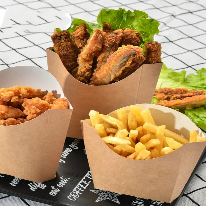 100 шт картофель фри Одноразовые крафт-бумага закуски анти-масло чашки