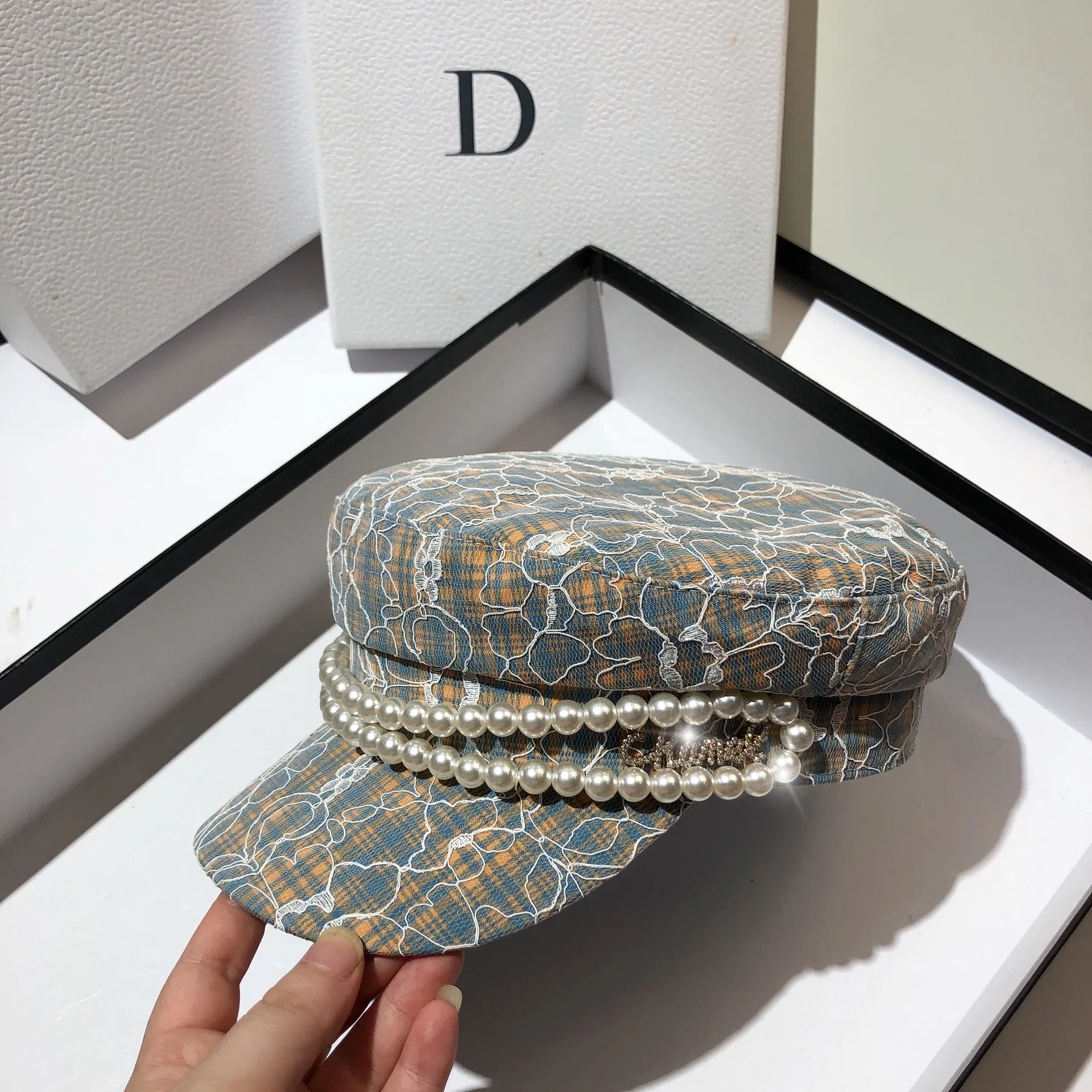 

Sailor Caps for Women Jacquard Pearl Plaid Lace Luxury Designer Autumn New Newsboy Caps New Winter Octagonal Beret Visor Hats