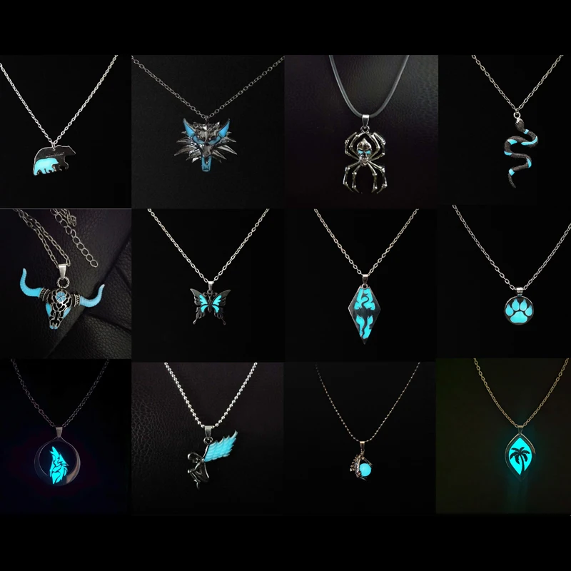 Glowing Necklace Animal Collection Charm Jewelry Women Snake Bear Butterfly Cow Spider Wolf Nightclub Pendant Necklace Gifts