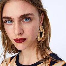 Accessories Exaggerated Fashion Hot-selling Earrings Geometric Carving Flowers Heavy Industry Metal Earrings Retro Earrings