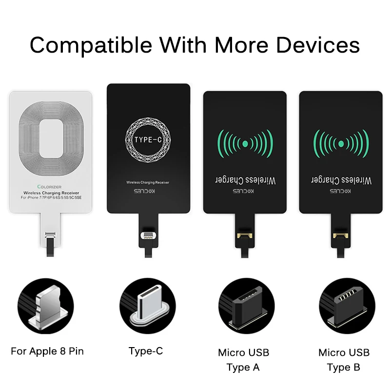 Qi беспроводной зарядный приемник для iPhone 7 6s Plus 5s Micro USB Type C универсальное Быстрое