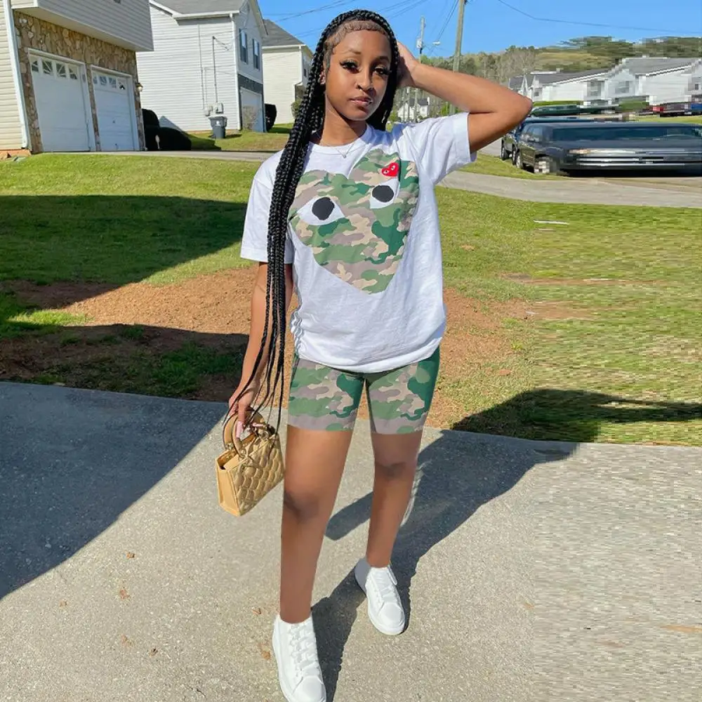 

Женский Камуфляжный костюм из 2 предметов, Модный повседневный спортивный костюм из двух предметов в европейском и американском стиле, лето...