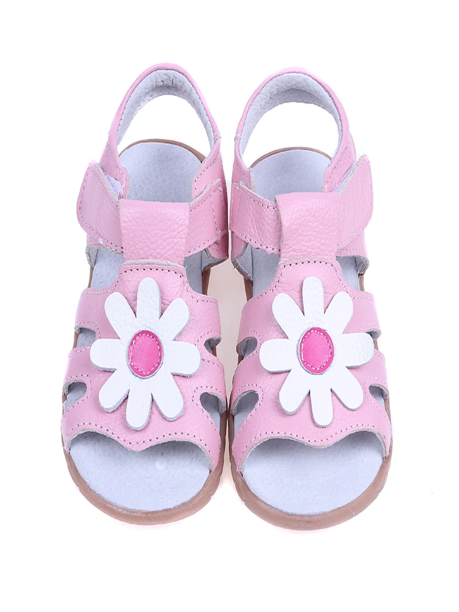 Little Girls Sandals Genuine Leather T-strap Summer Shoes Baby Gift Children Toddler White Pink Daisy Flowers Handmade SandQ New