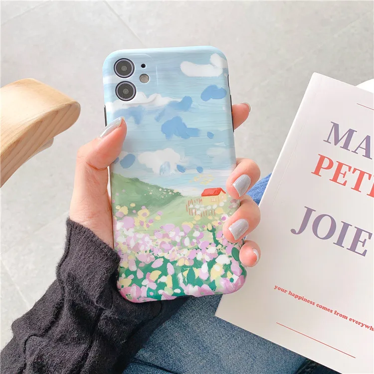 

Retro country style flower art painting case For iPhone 11 Pro Max kawaii case Cute cover for iPhone XS XR X 7 8 Plus 7Plus Case