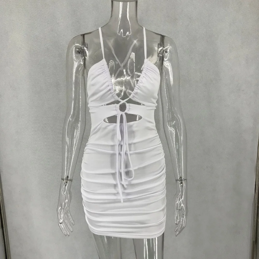 

2020 New Women orange white v neck spaghetti strap Vestido Celebrity evening party bodycon bandage dresses dropshipping