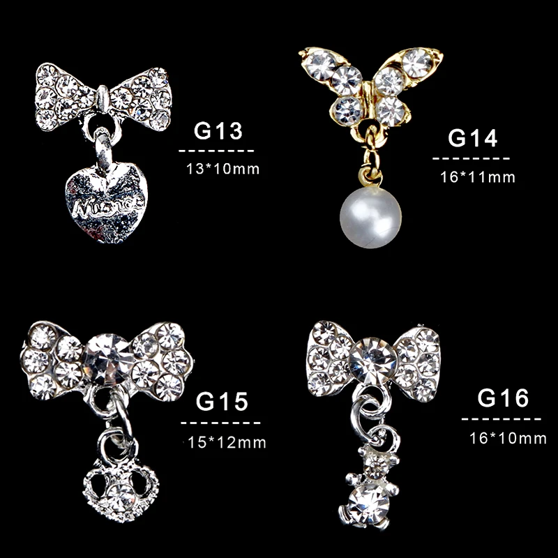 10 шт. серебристого и золотого цвета 3D украшения для ногтей стразы жемчужная