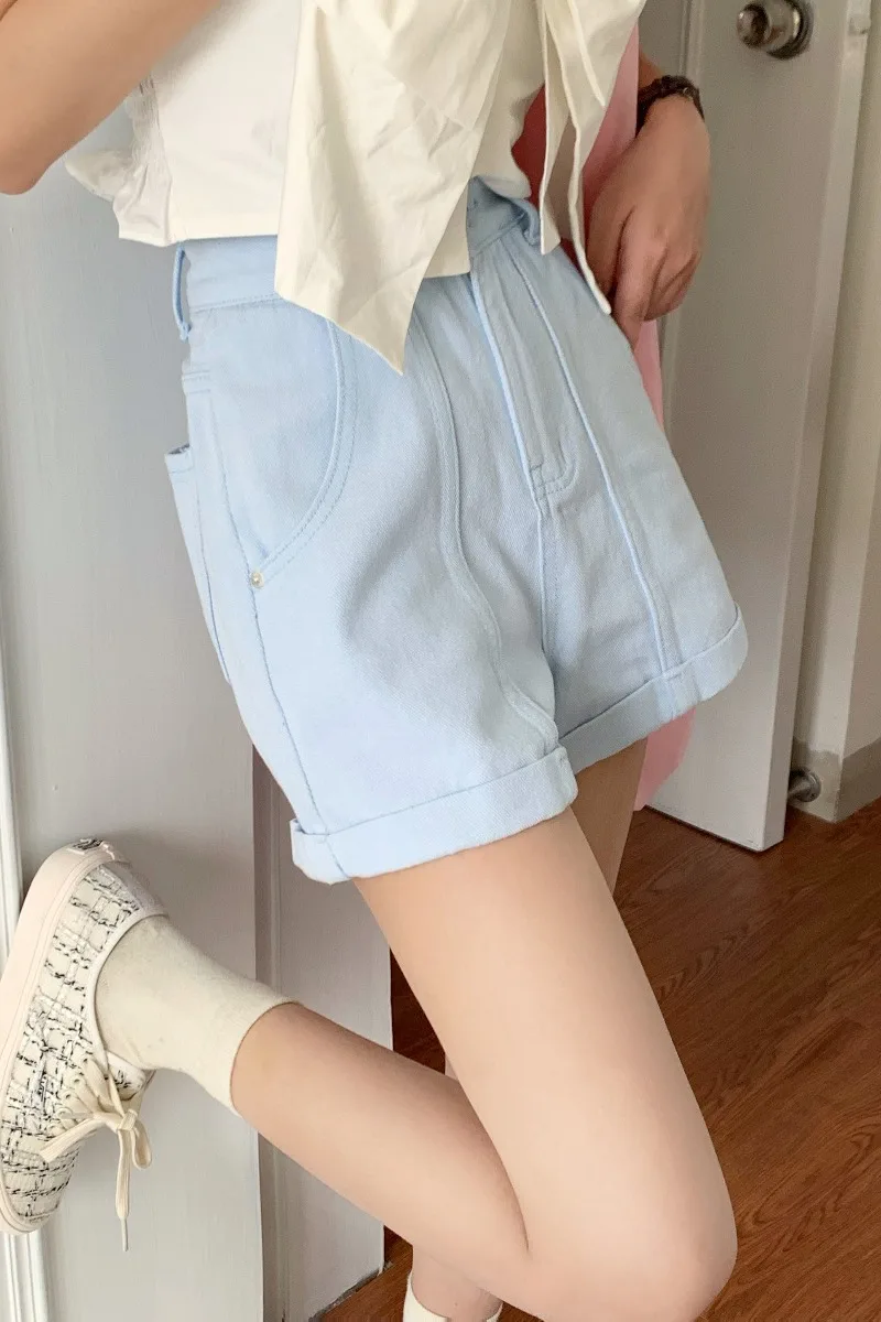 

Summer 2021 new hem Wide Leg Denim Shorts women's Korean chic high waist slim hot pants