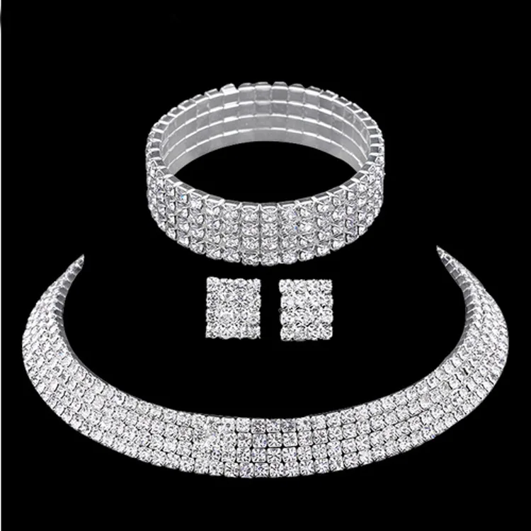 Многорядные Стразы с круглым вырезом ожерелье браслет серьги ювелирные изделия