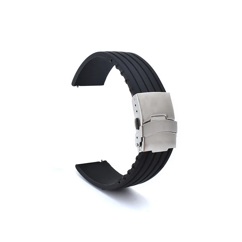 Silicone Watch Strap Replacement Rubber 18/20/22/24 mm Watch Band Stripe Pattern Bracelet Folding Stainless Steel Buckle Tool