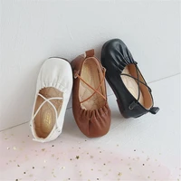 girls single shoes 2022 spring new fashion childrens cross leather shoes korean girls grandmother shoes princess bean shoes