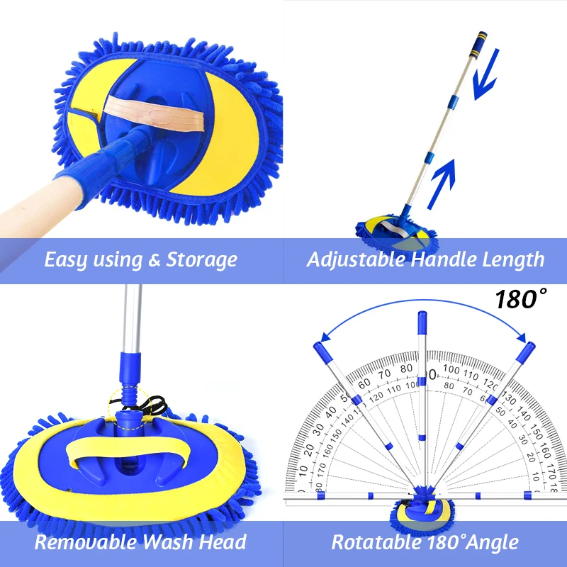 Швабра для мытья автомобиля регулируемая синельная варежка из микрофибры 2 в 1
