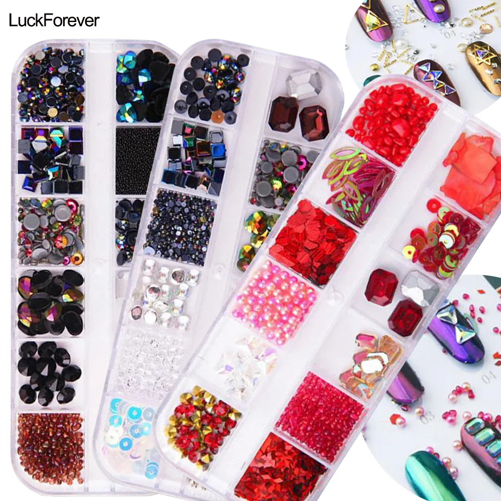 Металлические заклепки 12 ячеек драгоценные камни для дизайна ногтей украшения