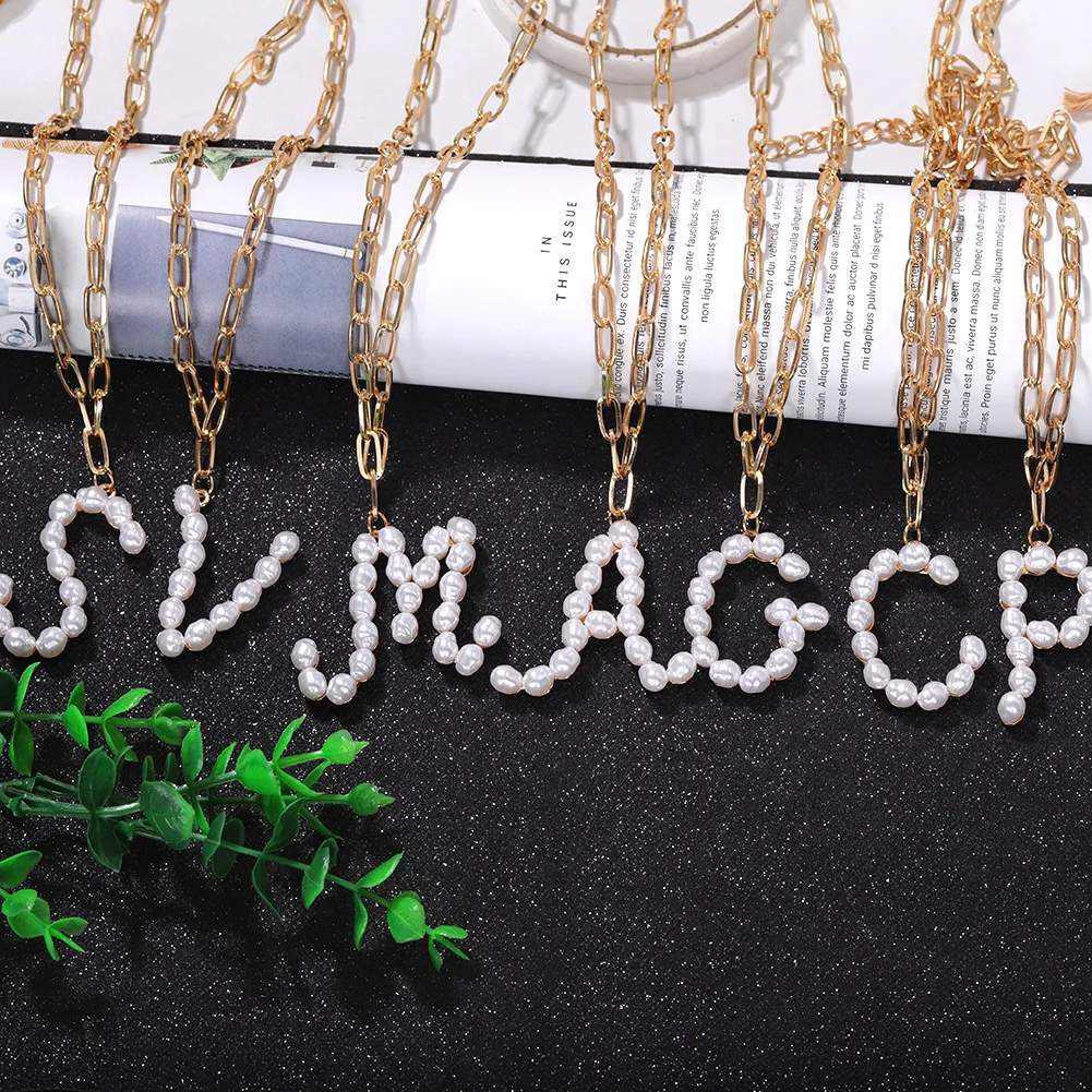 Простое женское ожерелье из сплава с имитацией жемчуга и 26 буквами универсальное