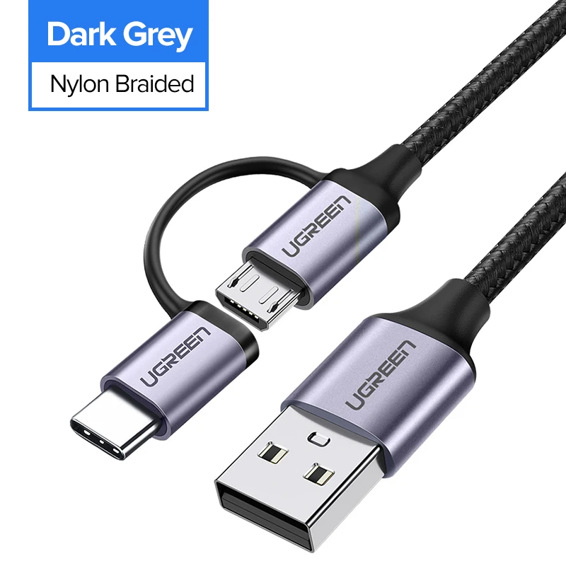 2 in 1 Nylon Grey Ugreen usb type-C кабель для samsung Galaxy S10 S9 2 в 1 быстрый Micro USB кабель для зарядки и передачи данных мобильный телефон USB зарядное устройство Шнур - Цвет: 2 in 1 Nylon Grey