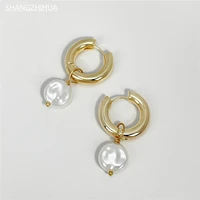 european and american fashion trend luxury high imitation pearl pendant copper hoop earrings for womens unusual jewelry