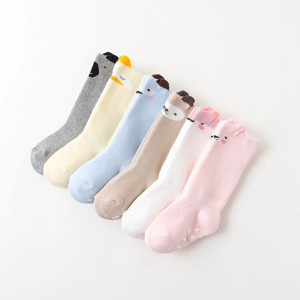1 Pair 0 to 2 Years Warm Winter Thick Terry Socks For Newborn Baby Cute Cartoon Infants Long Socks Anti-slip Girls Boys Socks