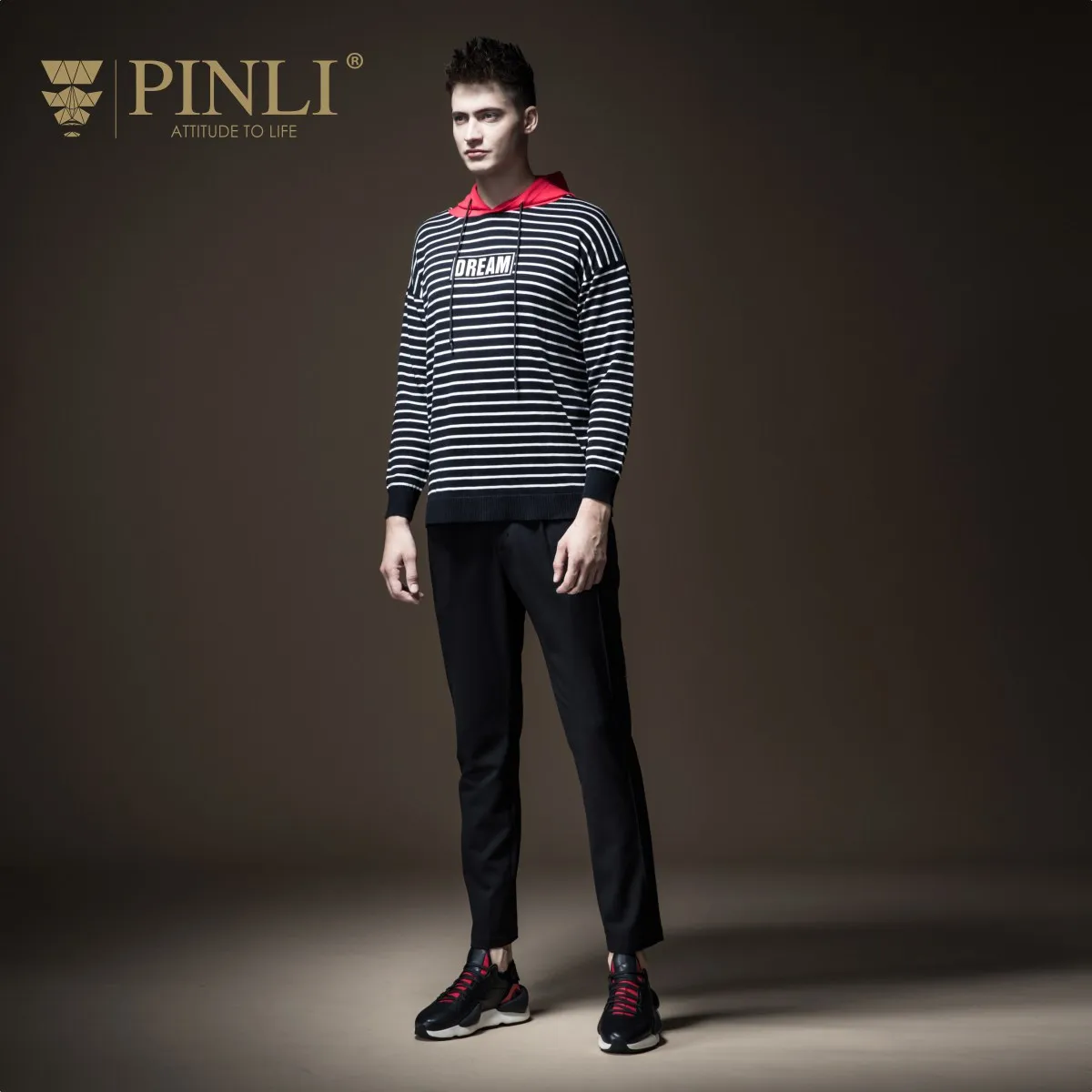 Pinli 2020 Spring New Discount Clearance Slim Striped Color Block Hooded Elastic Waist Hot Sale Casual Men Sweater Coat Pullover | Мужская