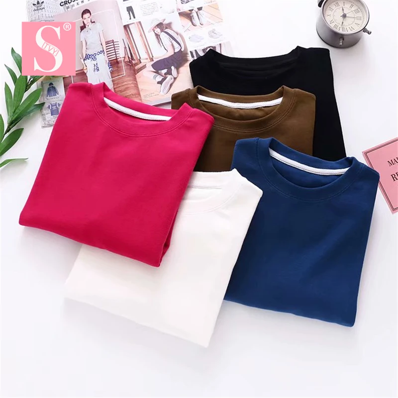 Женские футболки с длинным рукавом STVY повседневные свободные Харадзюку из 100%