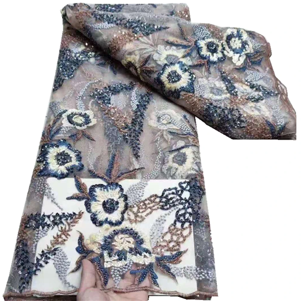 

Африканская кружевная ткань 2021, высококачественное кружево, тяжелая вышивка бисером, французская нигерийская Тюлевая кружевная ткань для ...