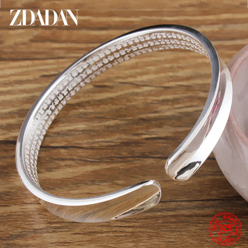 

ZDADAN 925 Sterling Silver Vintage Open Cuff Bracelets For Women Jewelry Party Gift