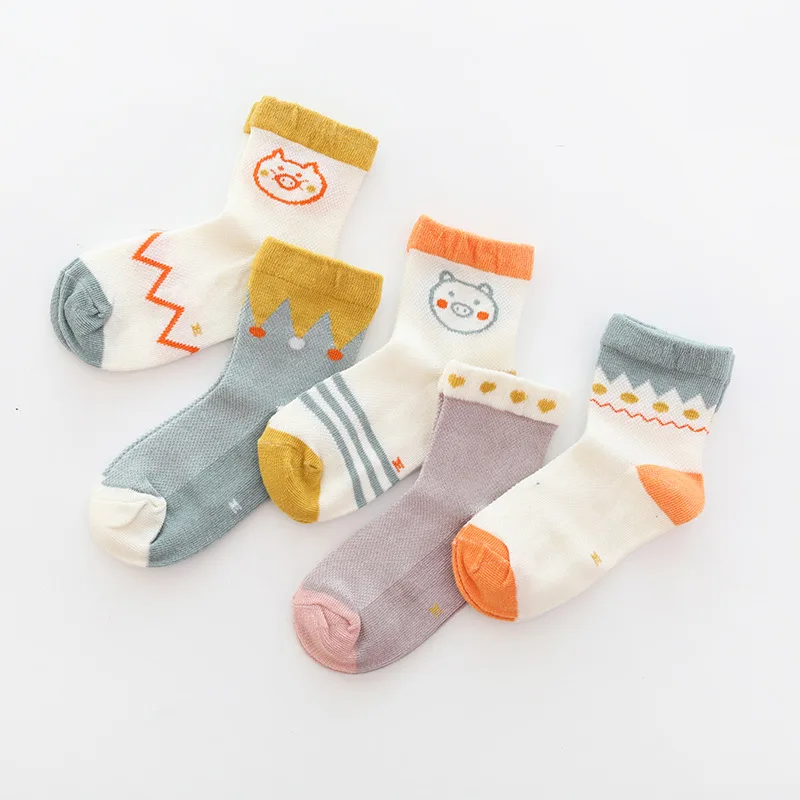 

5 Pairs/lot Kids Newborn Baby Socks Spring Summer Mesh Thin Cotton Socks Children Cartoon Socks Boys and Girls Socks Breatable