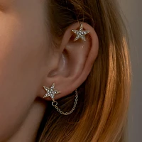 gold color star long chain one piece stud earrings for women zircon five pointed star ear clip fashion trend jewelry new 2021