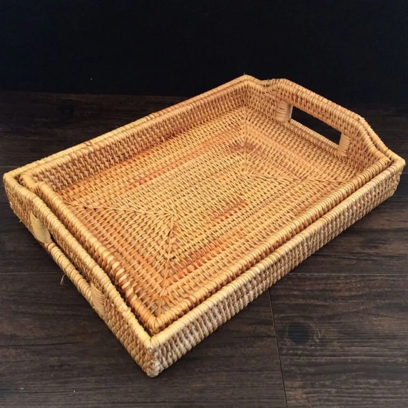 2x лоток для столовых приборов кухонный поднос из ротанга хранения фруктов